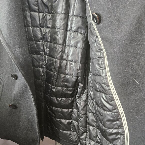 7 Diamonds Peacoat Jacket Coat Men Small Black Wool Blend Lined Double-Breasted - Picture 6 of 12